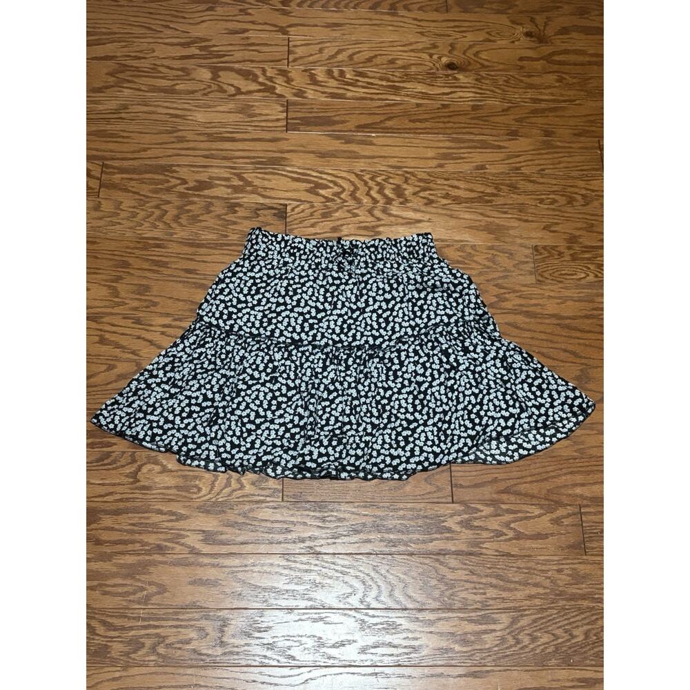 Alelly Women's Black Blue High Waisted Bohemian Ruffle Floral Lined Skirt Sz L